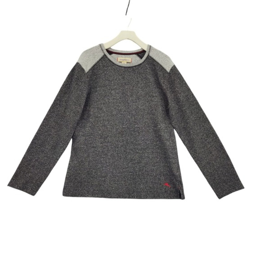 Tommy Bahama Mens Coastal Neutral Nautical Marled Knit Pullover L Gray Crew Neck